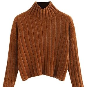 High Neck Ribbed Crop Sweater Pullover Turtleneck